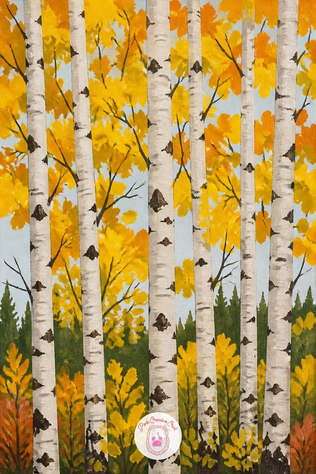 Birch Trees in Autumn Gold — Measure before you paint a single trunk. Forest painting