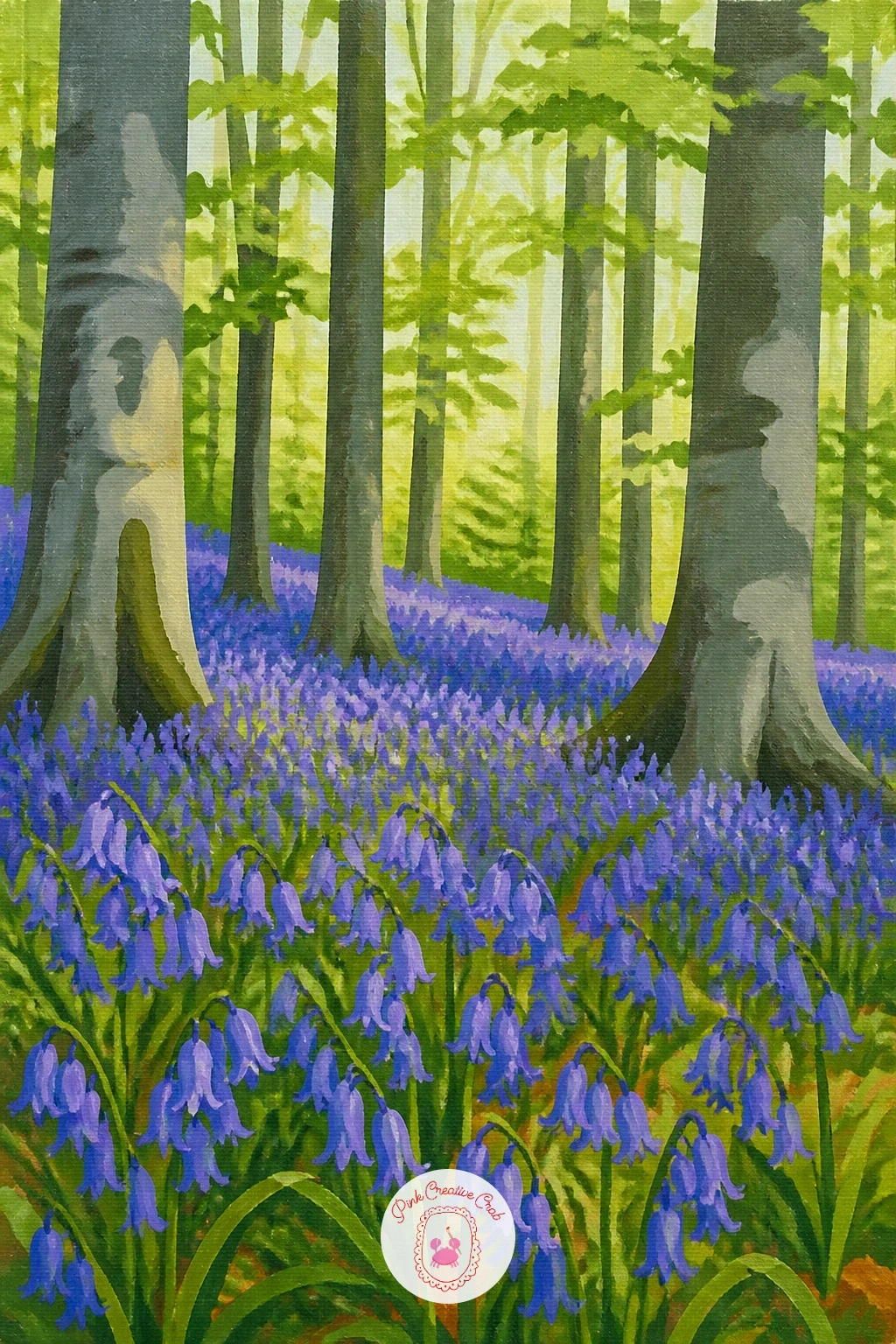 Carpet of Bluebells Under Beech Trees — Build this one from the ground up instead of the sky down, because the bluebell carpet is the whole point. Forest