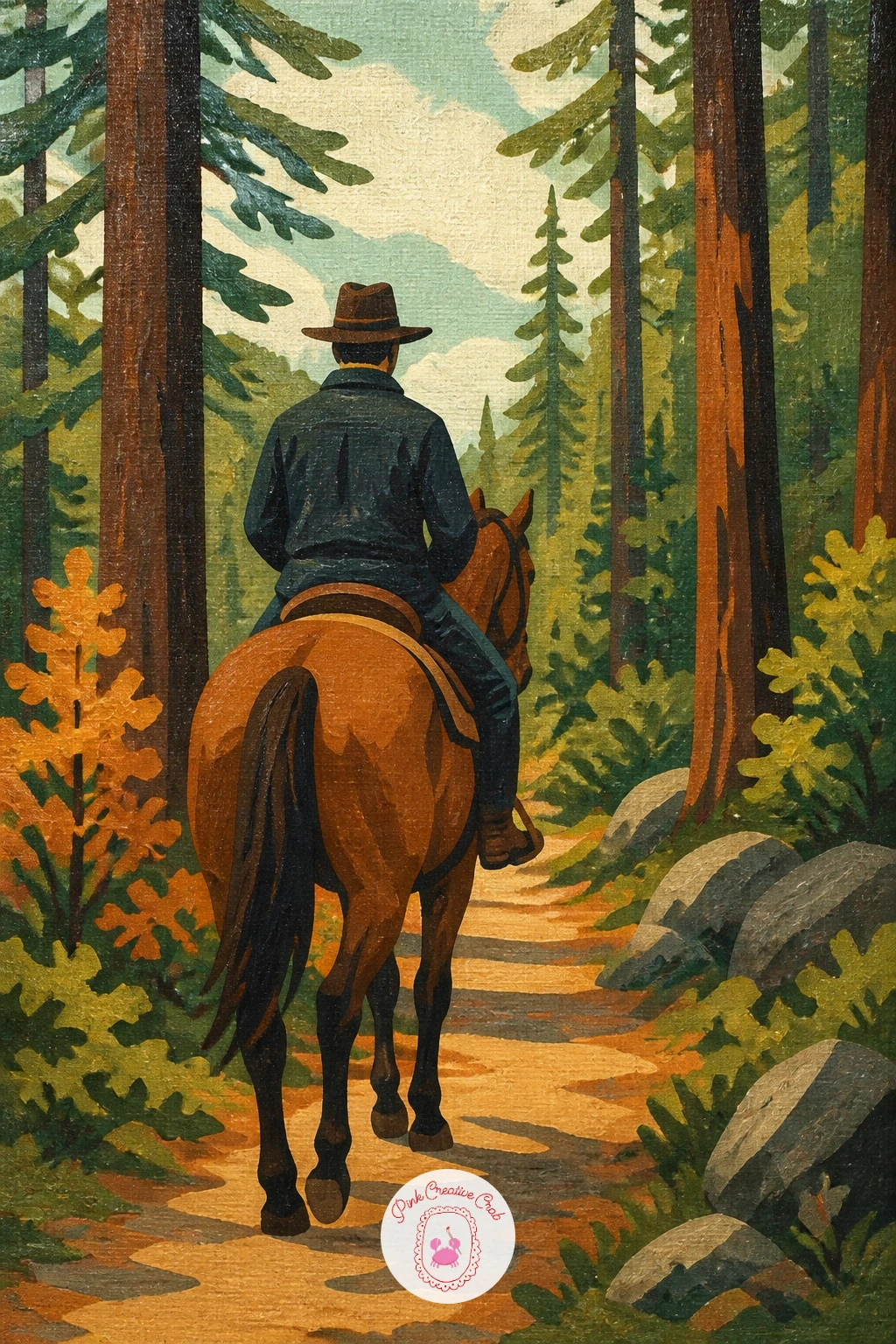 Rider on Horseback on a Forest Path — Build the horse and rider as a single connected silhouette before you separate out any detail, a simple curved back line