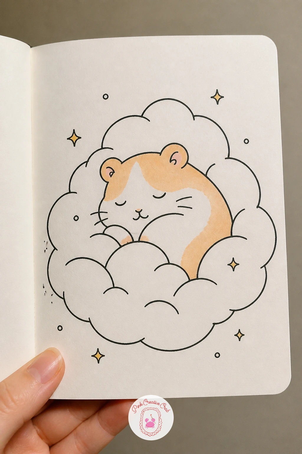 Hamster Asleep in Cotton — Build the cotton pile before the hamster, since it needs to look soft enough to sink into. Hamster doodle