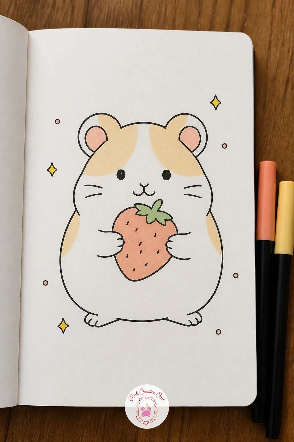Hamster Holding a Strawberry — Measure the strawberry against the hamster's head before drawing it in, since this is where proportion makes or breaks the