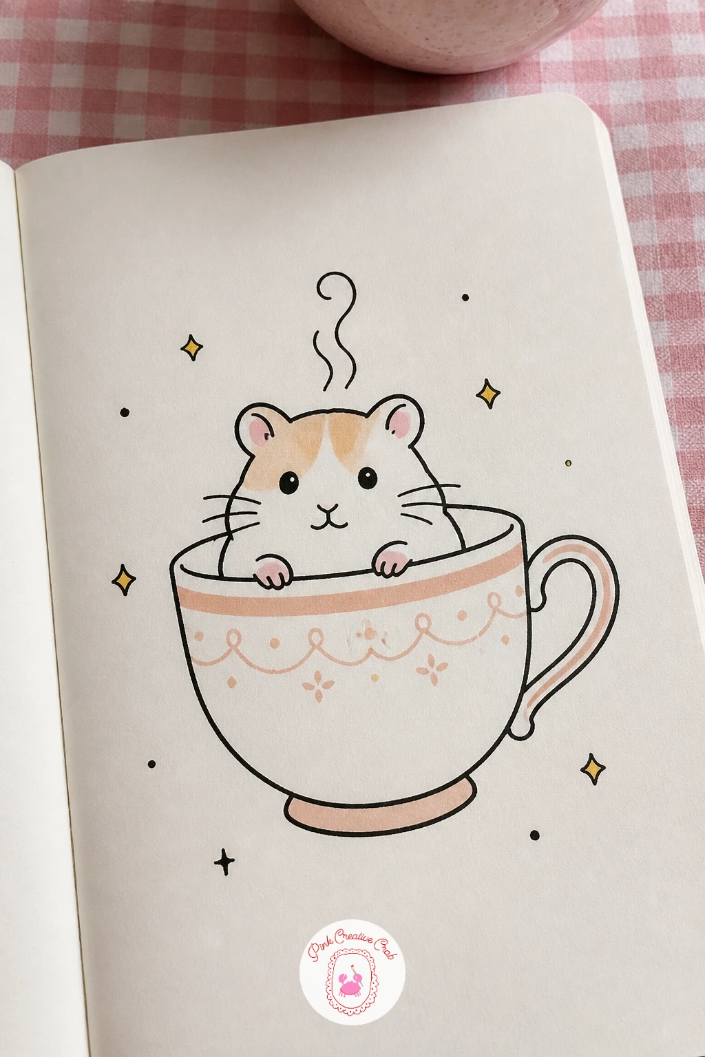 Hamster Sitting in a Teacup — Trace a teacup shape using a small round object if drawing an even curve freehand feels wobbly, a bottle cap or coin works well