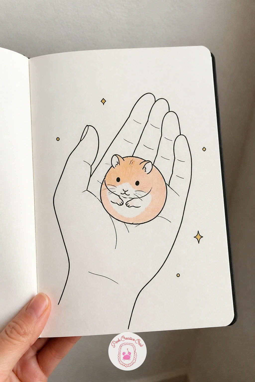 Hamster in the Palm of a Hand — Draw the hand before the hamster, since getting the scale right here depends on the hand reading clearly as much bigger than