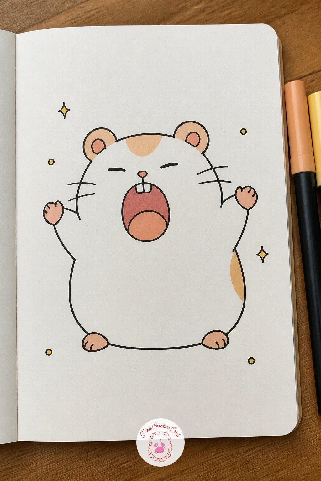 Yawning Hamster — Open the mouth wider than feels natural at first, since a convincing yawn needs an oval mouth shape that takes up real space on the small