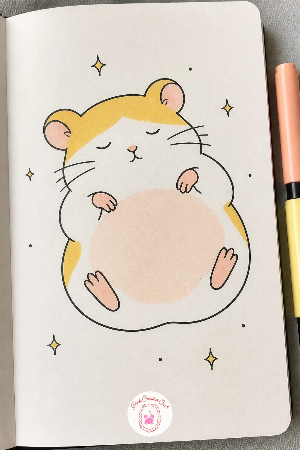 Hamster Sleeping on Its Back — Flip the usual round body shape upside down for this one, drawing the belly as the widest rounded top curve with all four paws