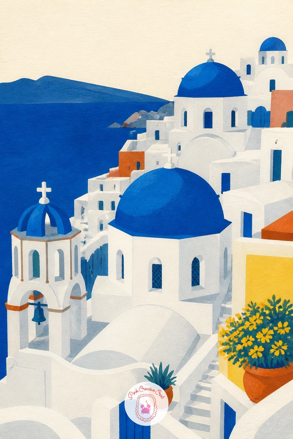Santorini Blue Domes Over The Sea — Start with the easiest postcard in the whole collection: white houses stacked above the sea with a cluster of blue domes