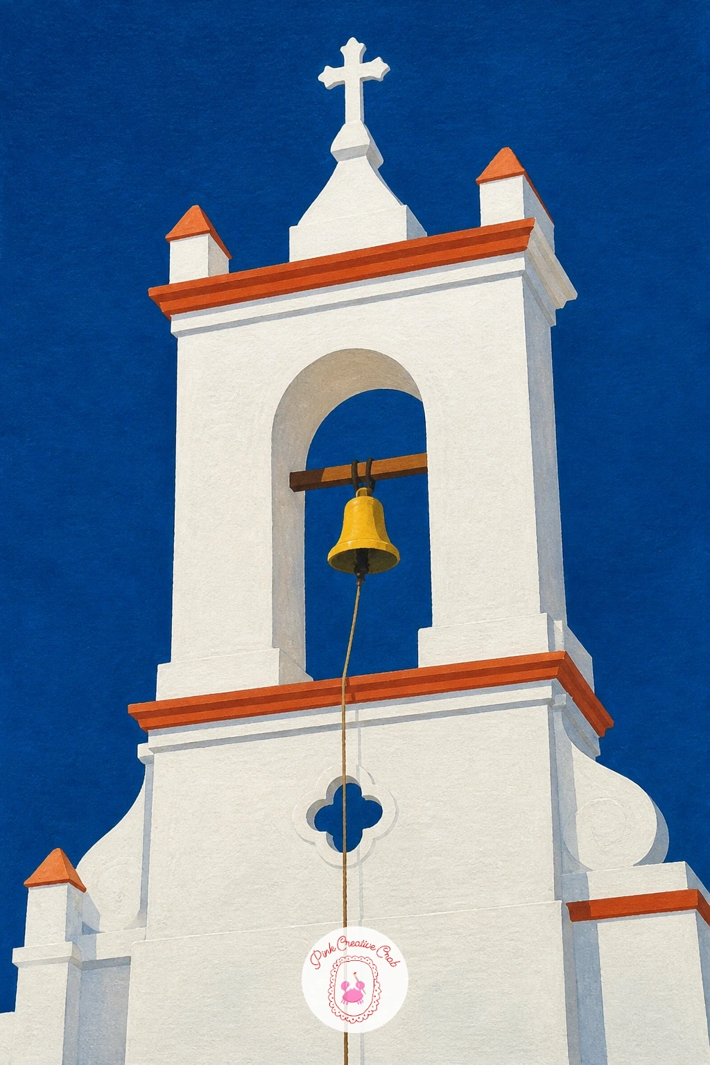 Chapel Bell Tower Against Deep Blue Sky — A small whitewashed chapel bell tower set against a deep blue sky makes a striking, simple composition built almost
