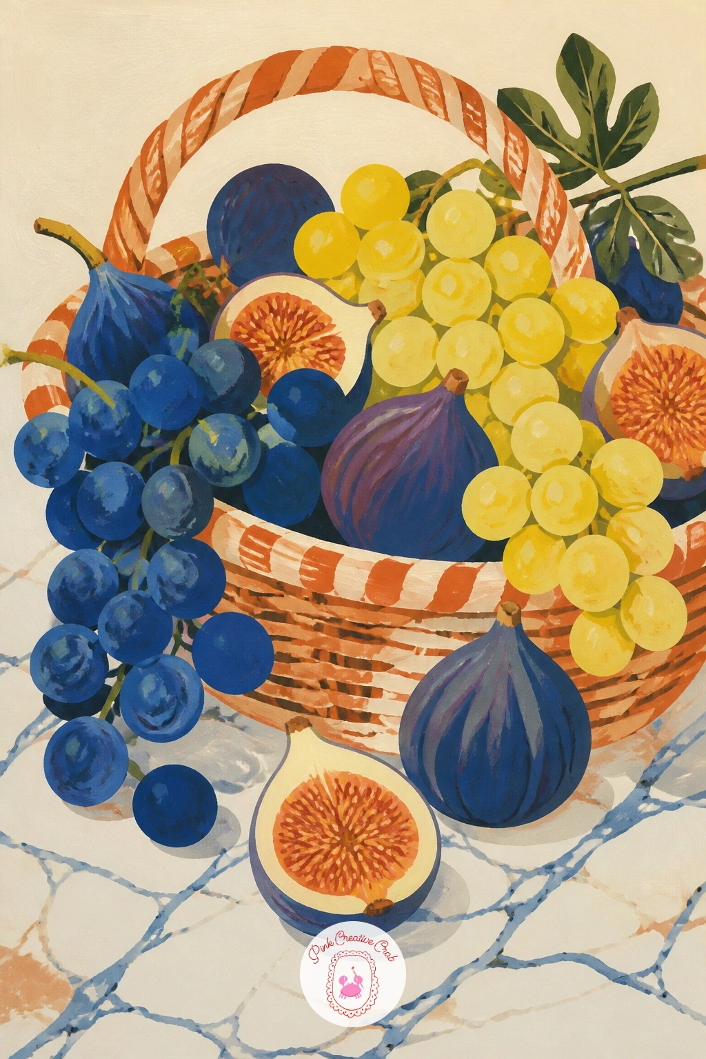 Basket Of Figs And Grapes On Marble — A basket of figs and grapes resting on cool marble makes a quiet, satisfying still life with plenty of color contrast.