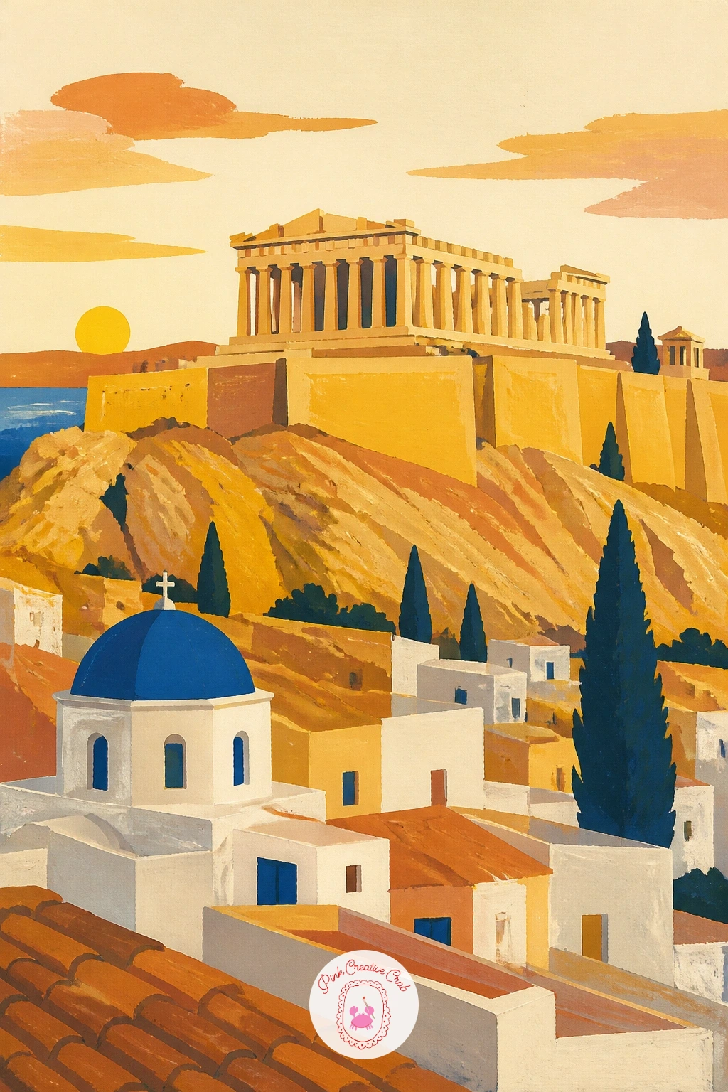 The Acropolis In Golden Evening Light — The Acropolis on its hill at golden hour is a satisfying step up in scale from the island scenes, built from the