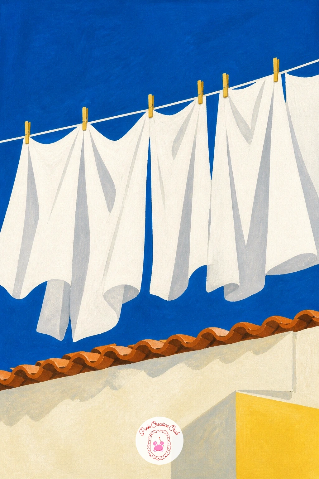 White Sheets Drying On A Rooftop Line — White sheets drying on a rooftop line against blue sky is deceptively simple and a great lesson in letting negative