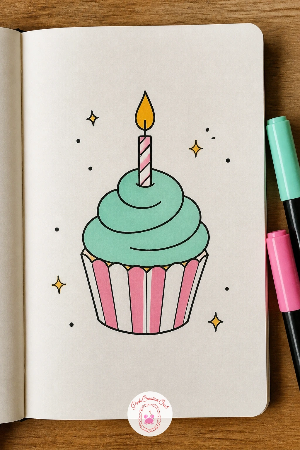 Mini Cupcake With A Candle — Follow the cactus with something sweeter: a mini cupcake with a candle, built from just two shapes. Mini doodle