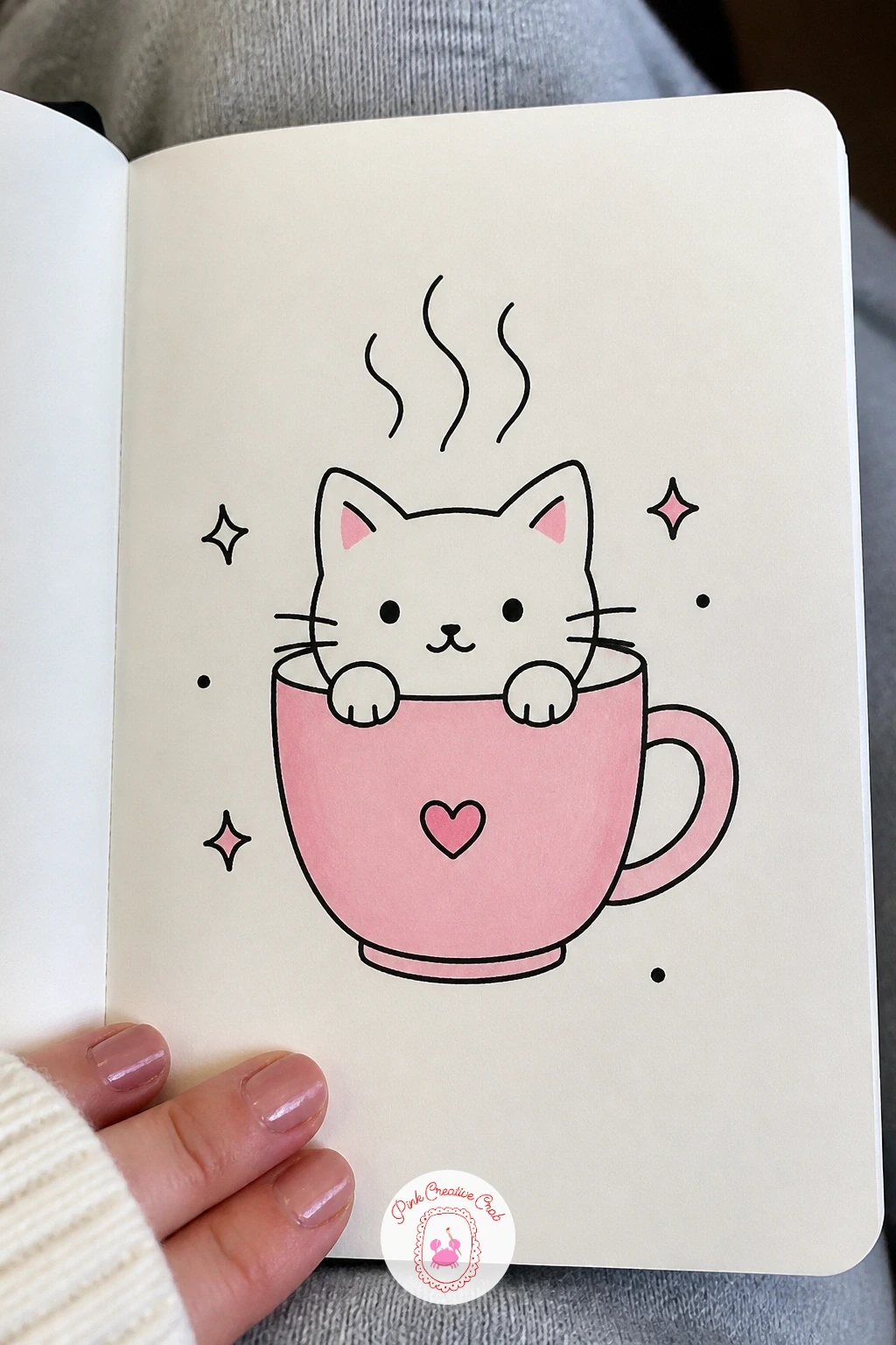 Pocket-Sized Cat In A Coffee Cup — Give the page a little companion with a pocket-sized cat peeking out of a coffee cup. Mini doodle