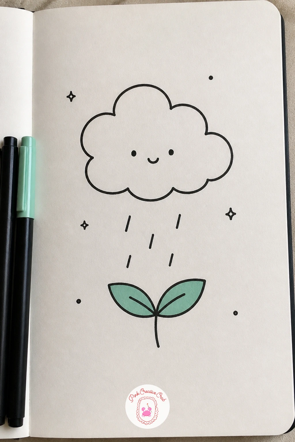 Little Cloud Raining On A Sprout — Move into a tiny weather scene with a little cloud raining on a sprout, a nice two-part composition for practicing where