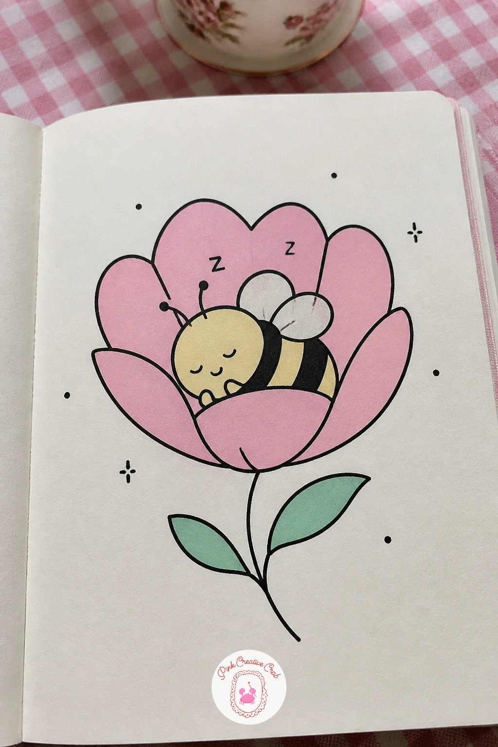 Bee Asleep Inside A Flower — Slow the page down with a bee asleep inside a flower, a quiet little scene after the lemon's energy. Mini doodle