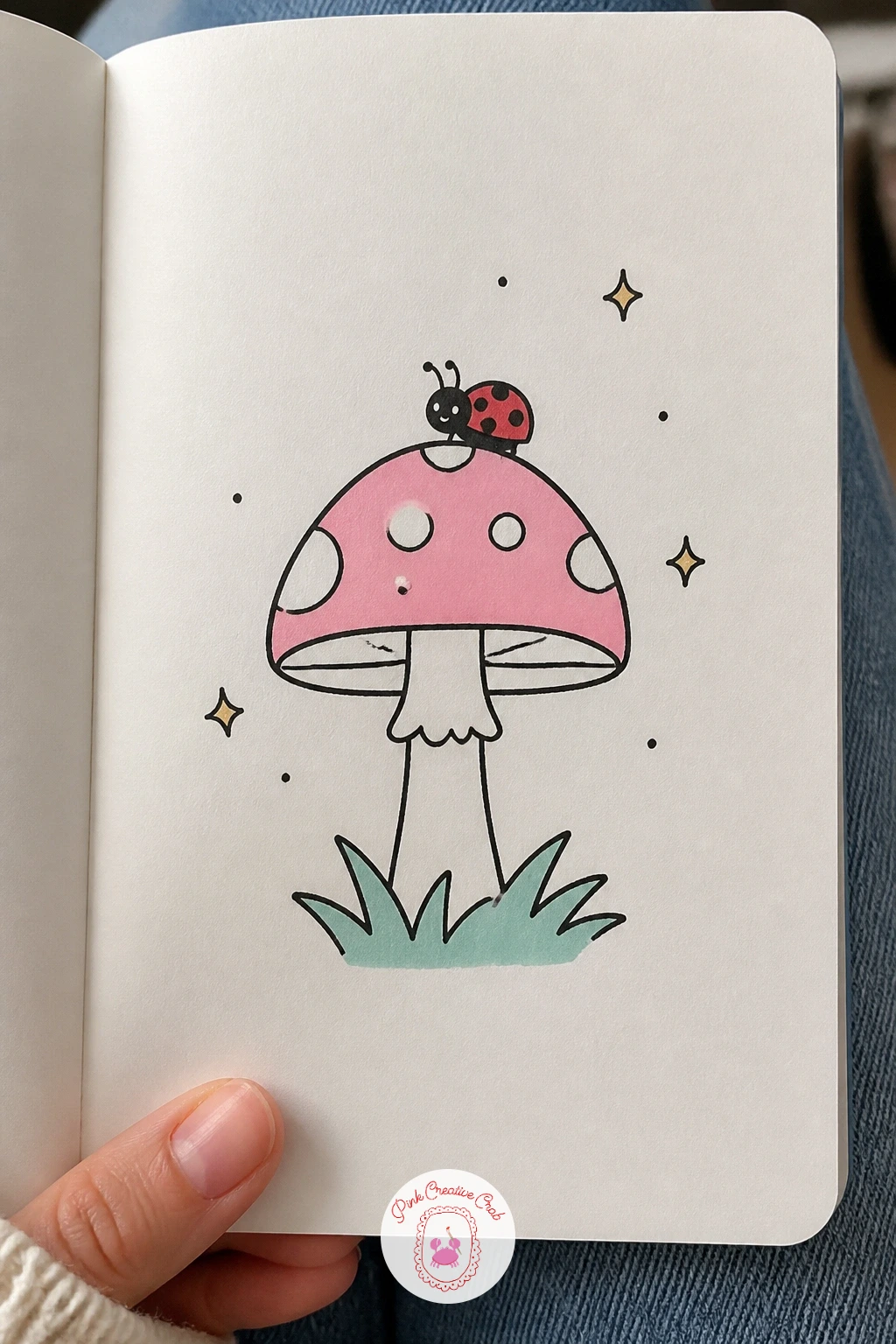 Small Mushroom With A Ladybird On Top — Head outdoors in miniature with a small mushroom topped by a ladybird. Mini doodle