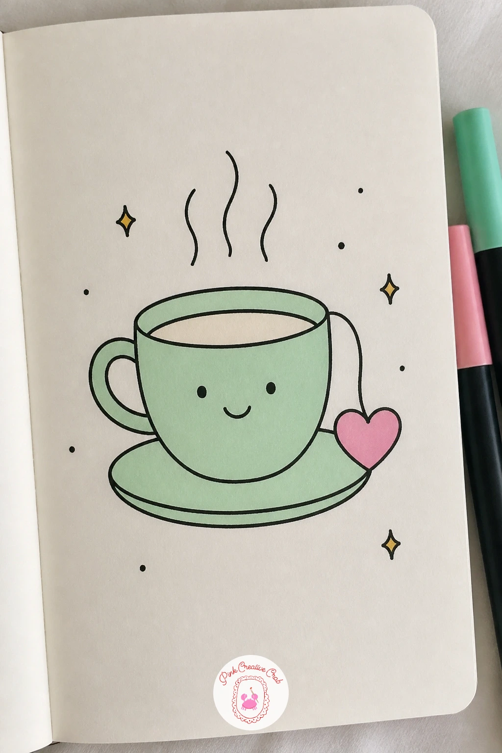 Teacup With A Heart Teabag Tag — Settle into something gentle with a teacup and a heart-shaped teabag tag, a doodle that rewards a steady hand on the small