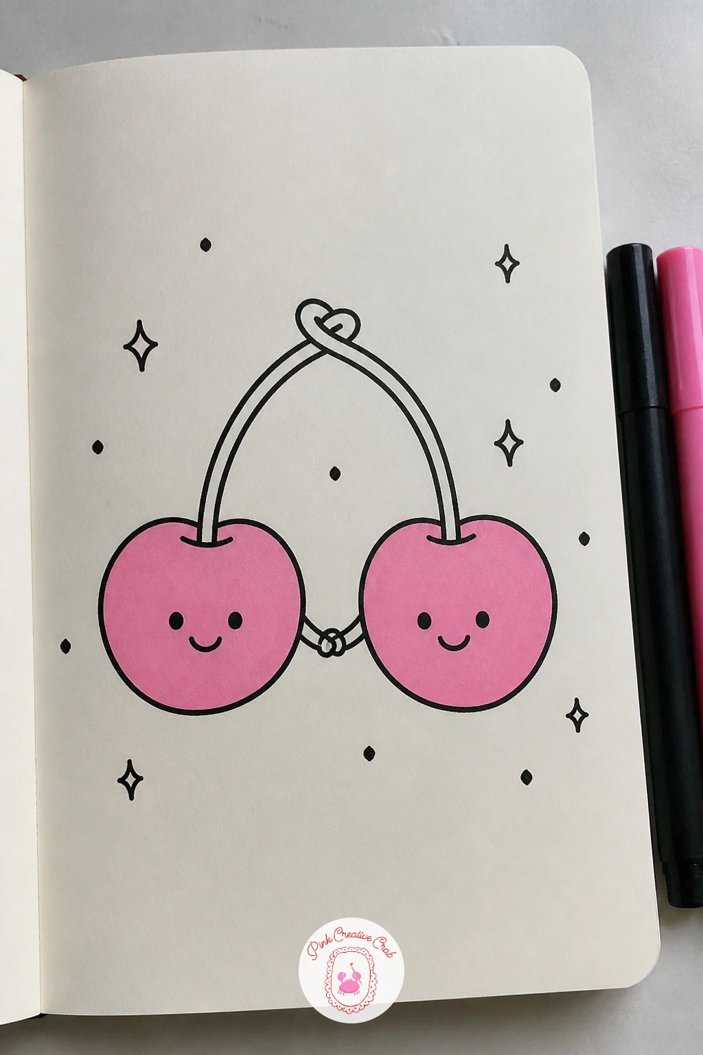 Two Cherries Holding Hands — Keep things sweet with two cherries holding hands, a doodle that is mostly about getting the stems to connect naturally. Mini
