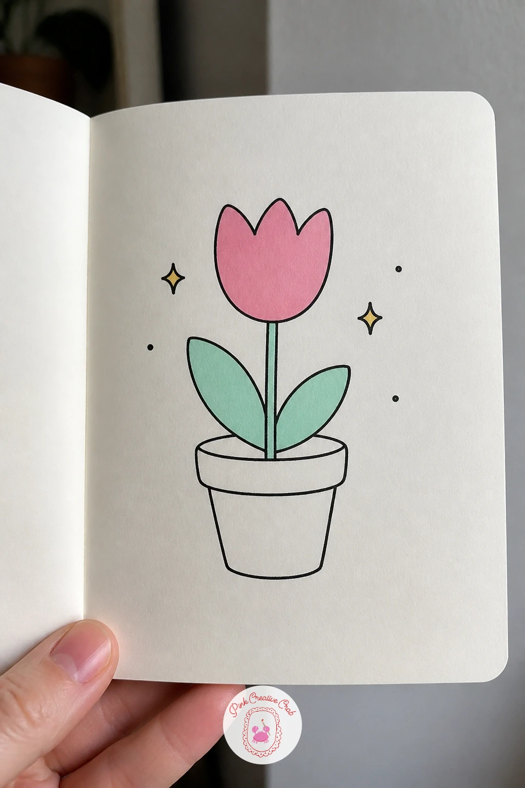 Tiny Potted Tulip — Plant one more small flower on the page with a tiny potted tulip, simpler than the earlier succulent and a good one for a very quick break.