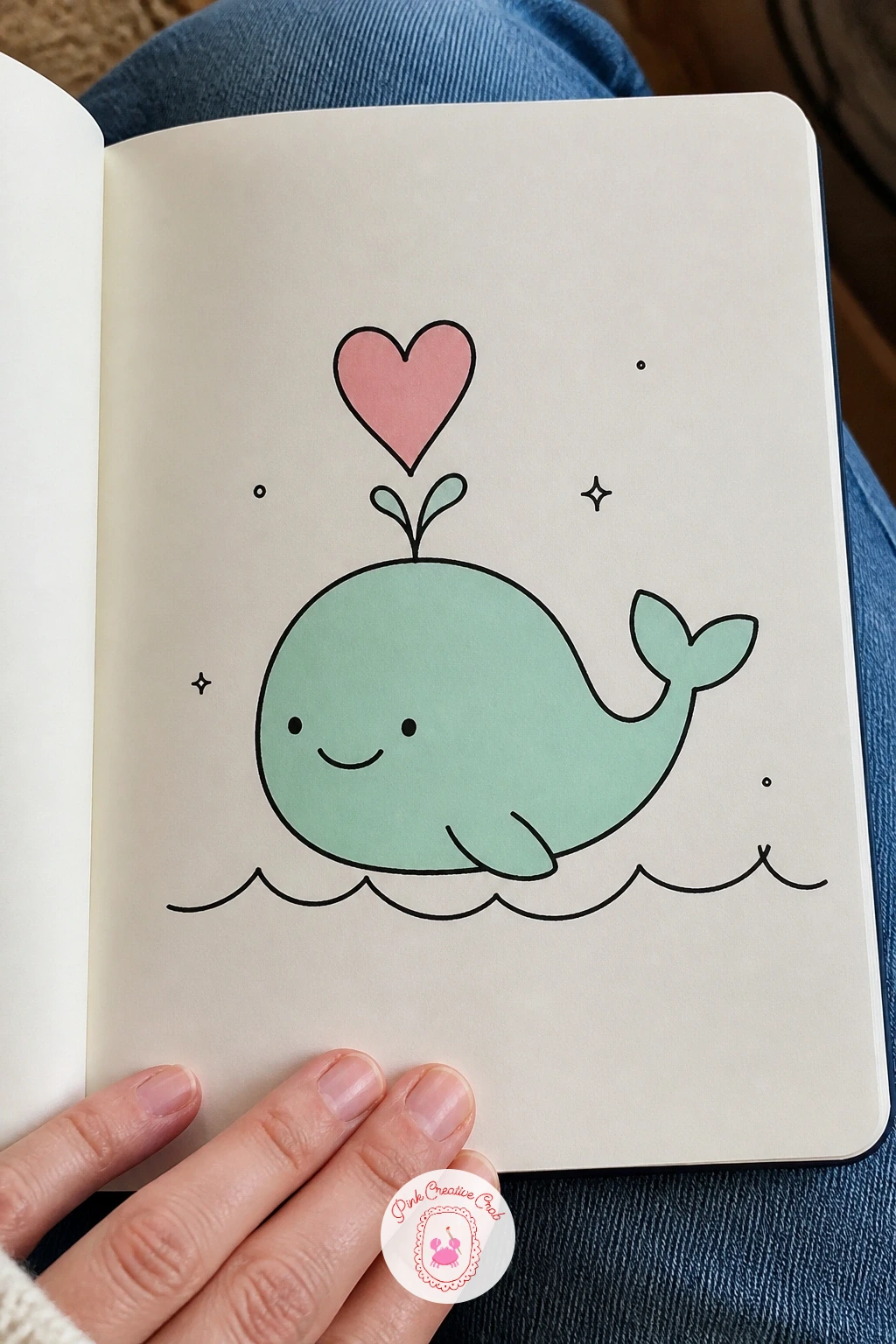 Little Whale Spouting A Heart — Close the page out with a little whale spouting a heart instead of water, a sweet finishing note for the whole set. Mini doodle