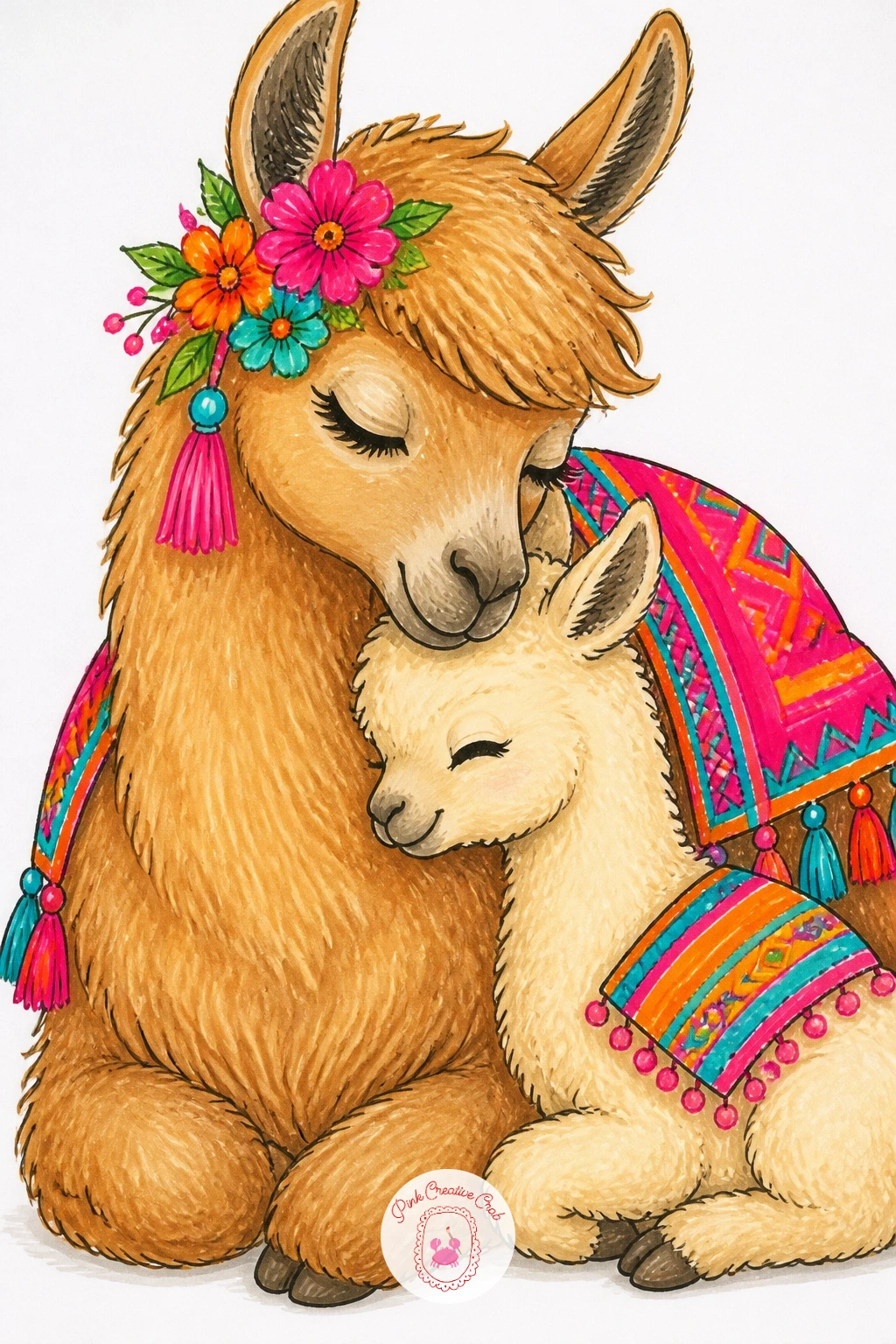 Baby Llama Cuddling Its Mother — Move from one llama to two now that the basic shape feels comfortable. Llama drawing