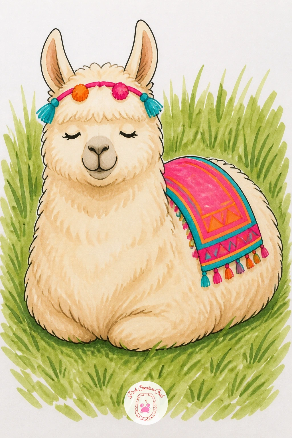 Llama Folded Up Like A Loaf In The Grass — Llamas resting on the ground fold their legs underneath them into a neat rounded loaf shape, which is actually