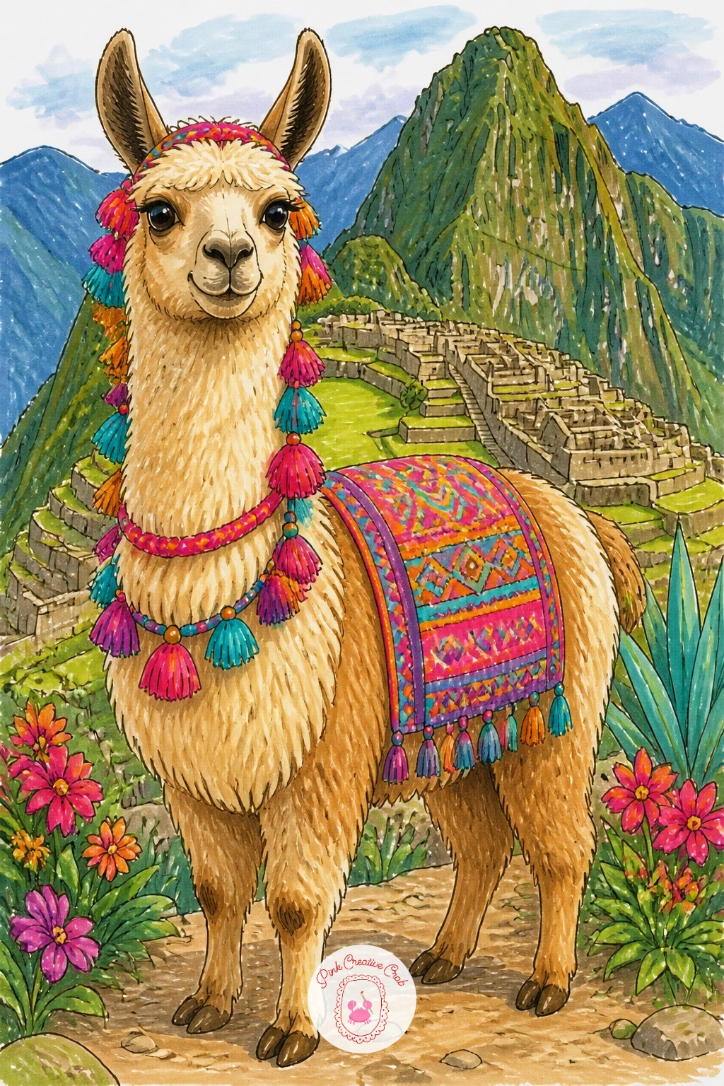 27 Llama Drawing Ideas of Fluffy Llamas in Pom-Pom Ears and Mountain Villages