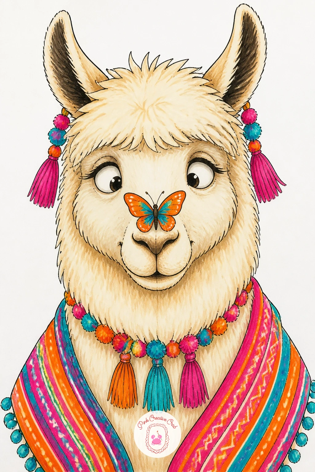 Llama With A Butterfly On Its Nose — Keep the mood gentle with this small, quiet moment. Llama drawing
