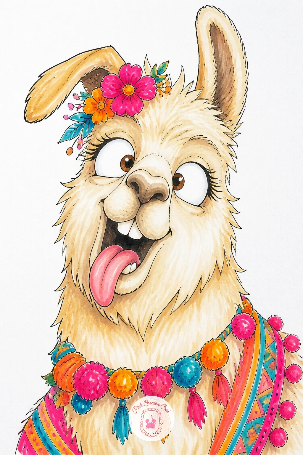 Llama Making A Funny Face — After the calm nest scene, let loose with the goofiest face on the whole list. Llama drawing