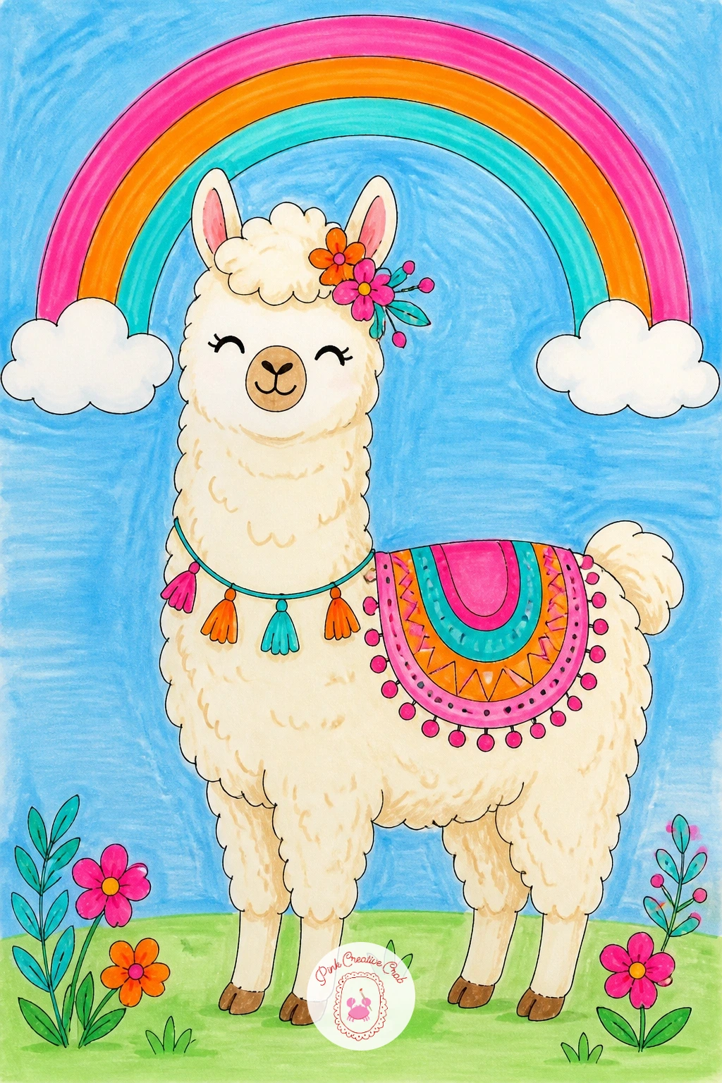 Llama Under A Rainbow — Bring in some color theory with this bright, simple scene. Llama drawing