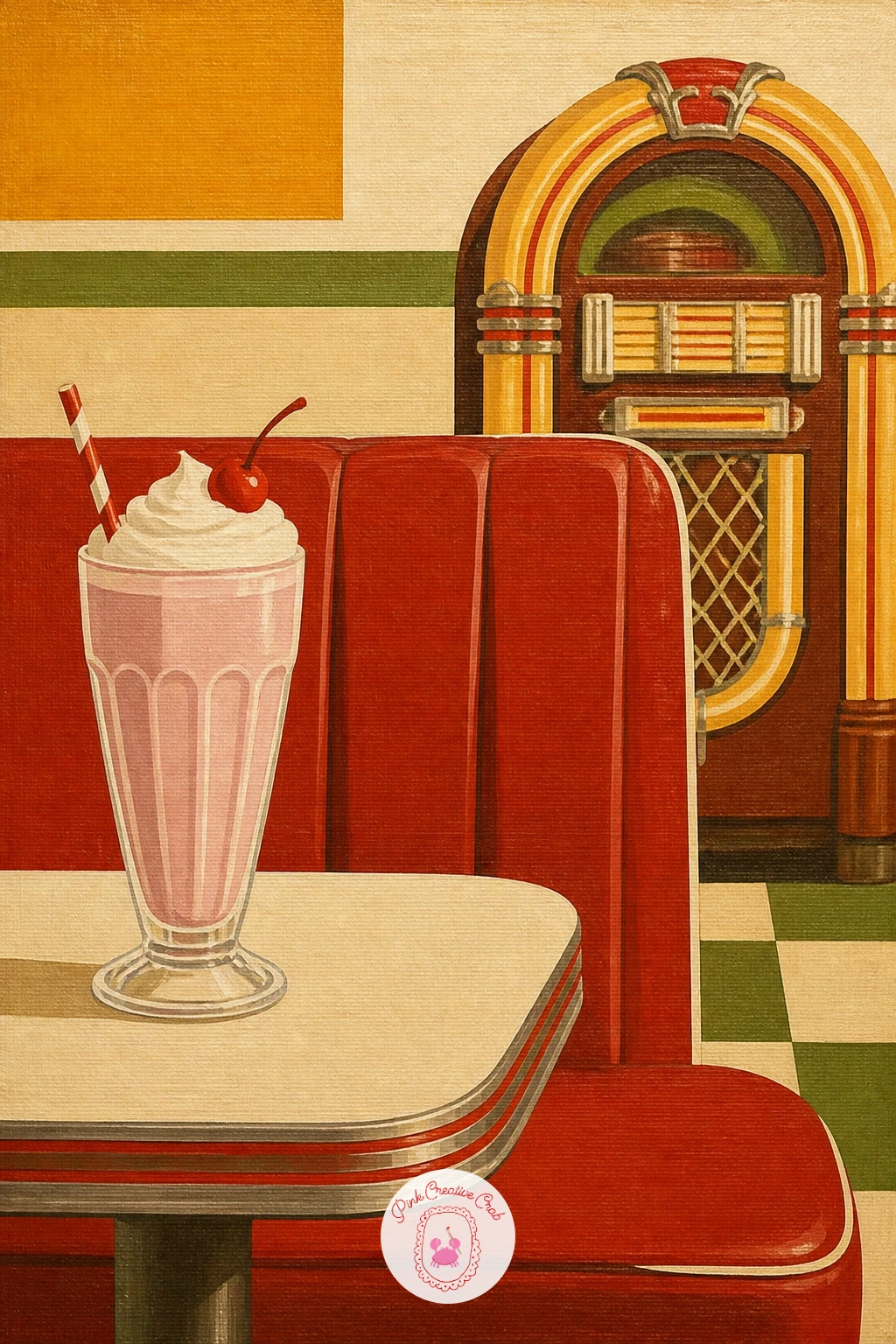 Diner Booth With Cherry Milkshake — Once you have painted one flat interior, a diner booth is the natural next scene: a red vinyl booth, a cherry milkshake in