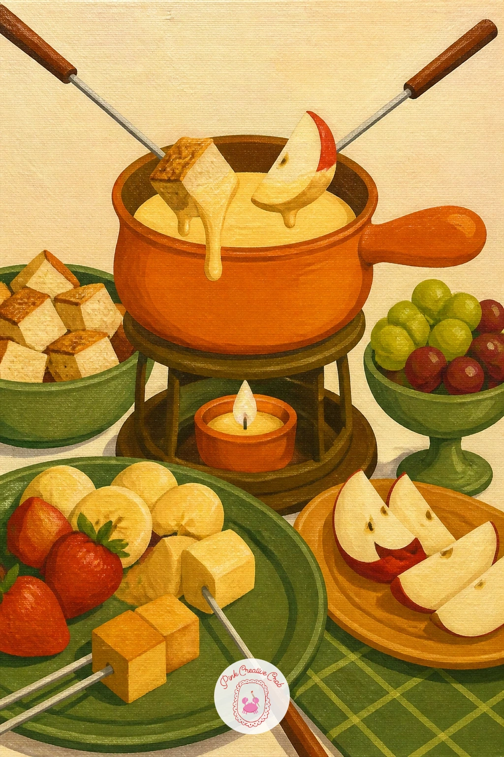 Fondue Party Table — A fondue party table with its little pot and dipping forks is a fun, slightly busier still life to try once simpler scenes feel easy.