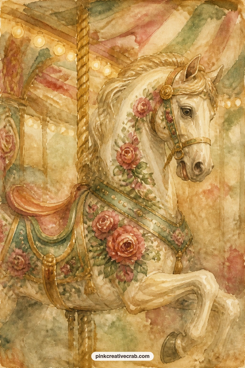 Carousel Horse With Painted Roses printable page — This one suits the romantic or nostalgic reader in a gift journal, someone who still remembers a childhood