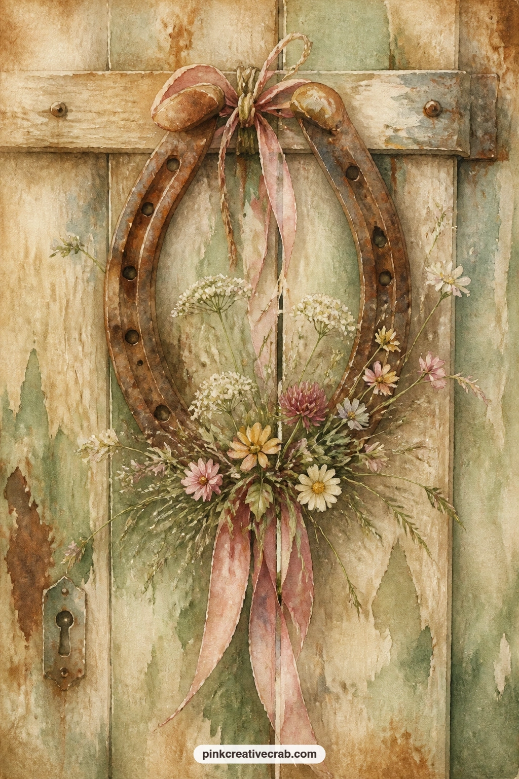 Horseshoe Hung With Flowers printable page — Hang a small pressed flower or a scrap of ribbon from the horseshoe shape itself, so the page holds something real