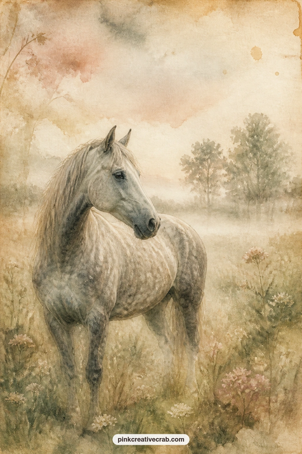Dappled Grey In Misty Field printable page — Ask a short question on this one for the entry written beside it: what does early morning feel like on the days