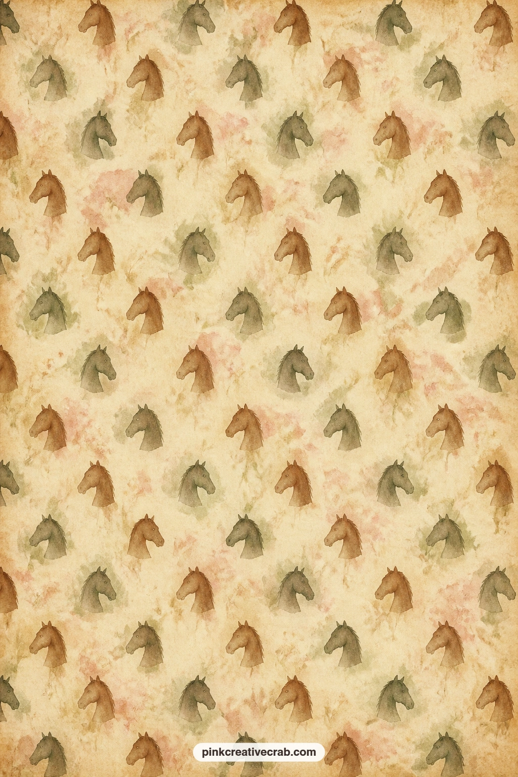 Tiny Horse Head Silhouette Pattern printable page — Small horse head silhouettes repeat in quiet rows, suited to a journal cover, a pocket lining behind