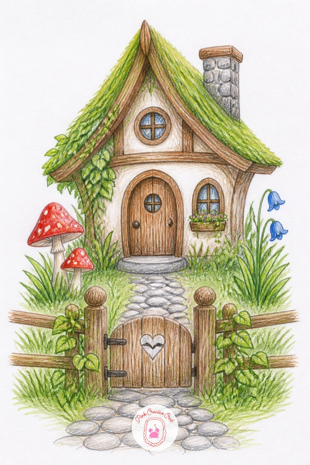 Fairy House With Pebble Path And Gate — Give the next cottage a proper approach: a fairy house with a pebble path and a tiny gate. Fairy house drawing