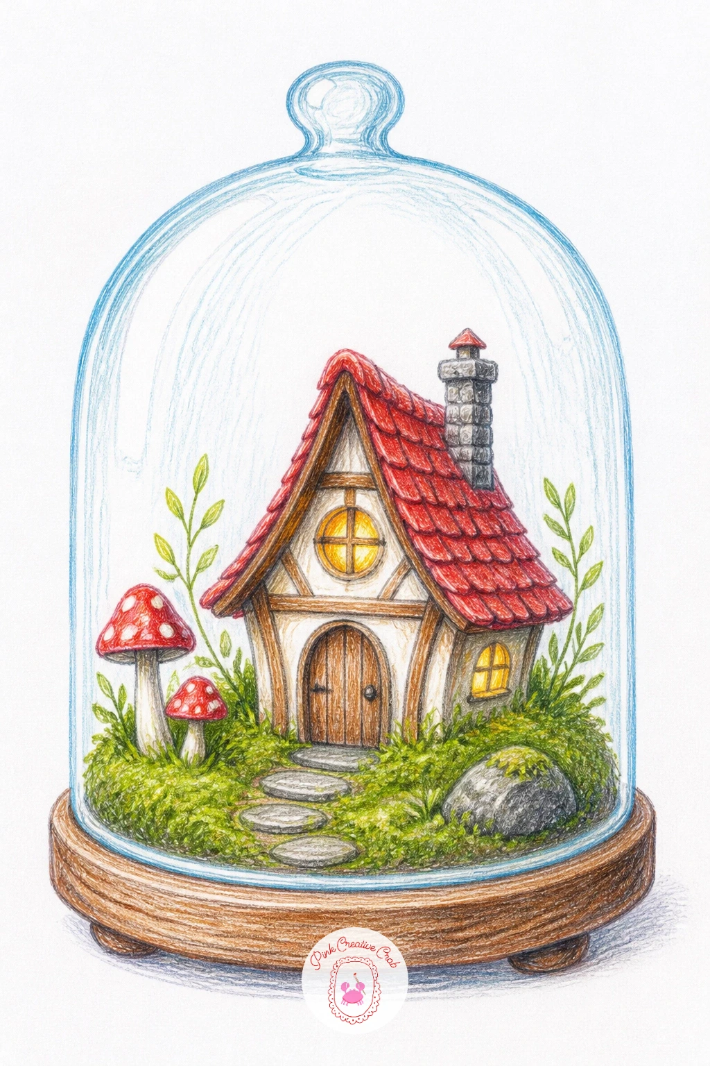 Fairy House Under A Glass Dome — Frame the next scene for a fairy house under a glass dome. Fairy house drawing