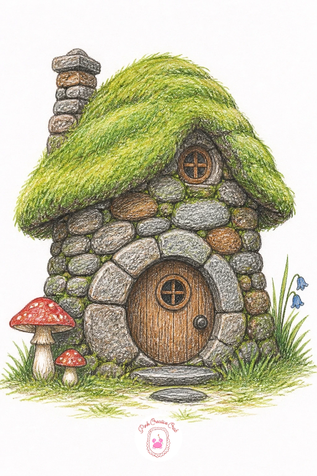 Stacked Stone Fairy House With Moss Roof — Build the next home from stone with a stacked stone fairy house with a moss roof. Fairy house drawing