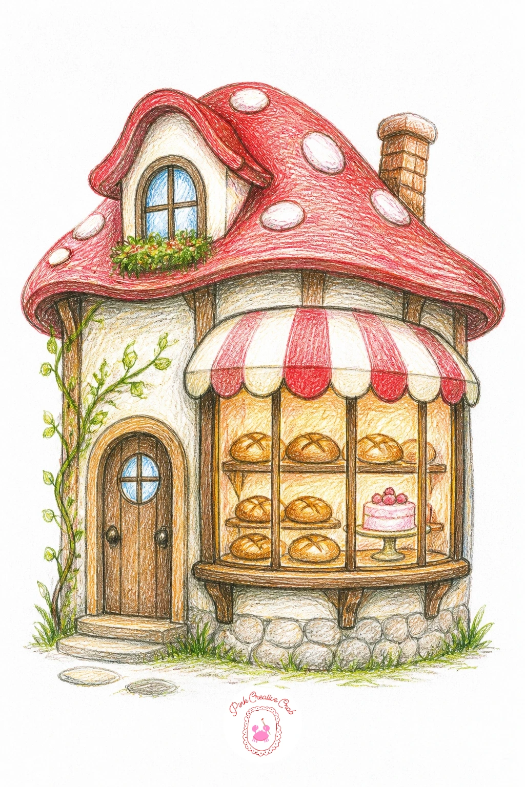 Fairy Bakery With Tiny Window Display — Give one house a job with a fairy bakery with a tiny window display. Fairy house drawing