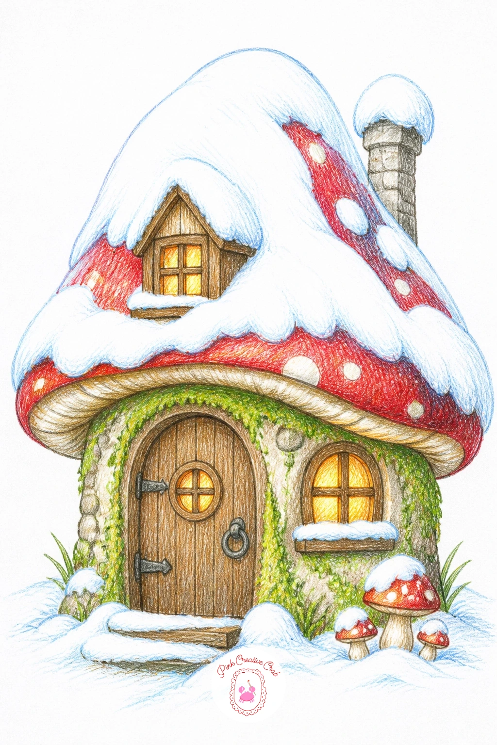 Fairy House Covered In Snow — Change the season for a fairy house covered in snow. Fairy house drawing