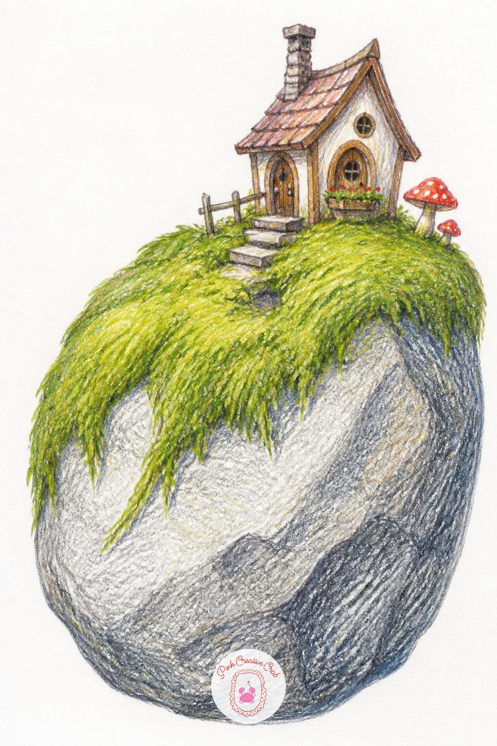 Fairy House On A Moss-Covered Rock — Perch the next home on stone for a fairy house on a moss-covered rock. Fairy house drawing