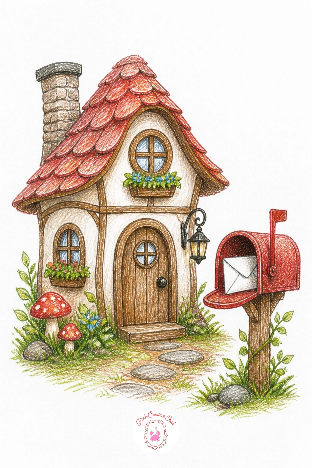 Fairy House With Mailbox And Letter — Add a small story to the next cottage with a fairy house with a mailbox and a letter. Fairy house drawing