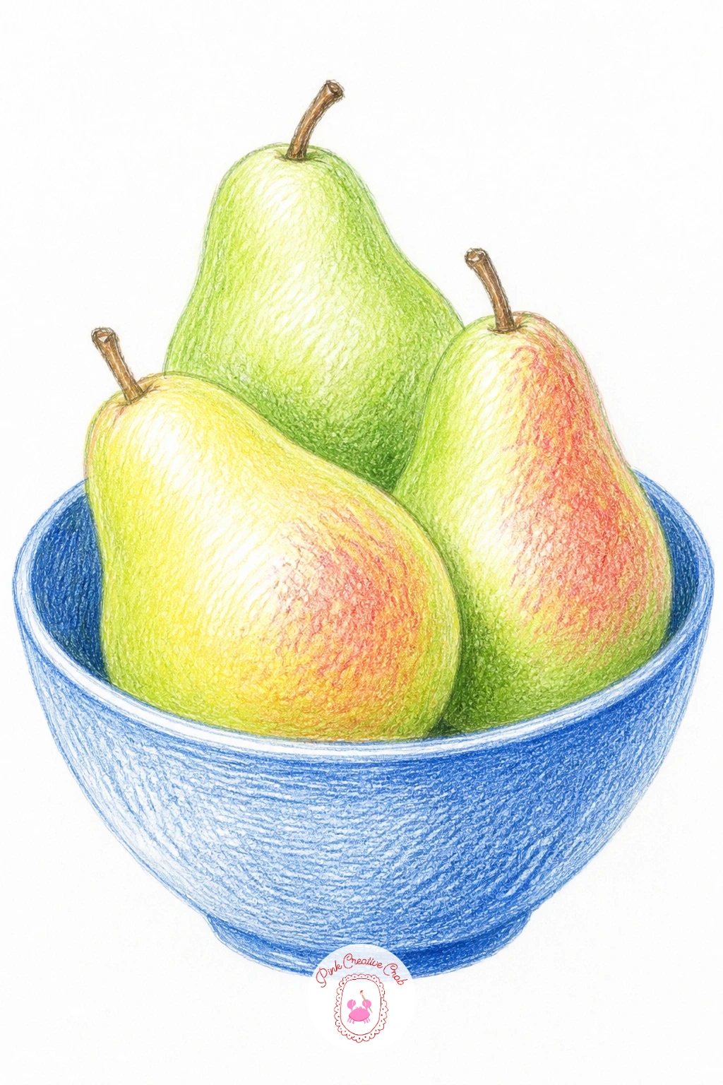 Three Pears In A Blue Bowl — Group three pears together and the drawing becomes a small still life. Pear drawing
