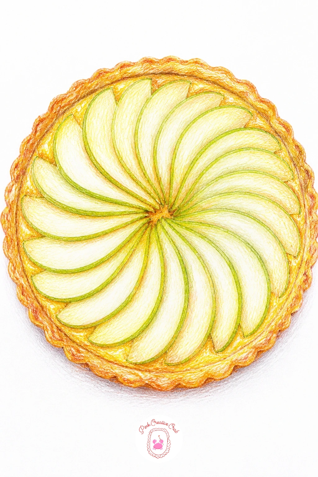 Pear Tart With Fanned Slices — Keep the kitchen mood going with a pear tart, its slices fanned out across a golden pastry base. Pear drawing