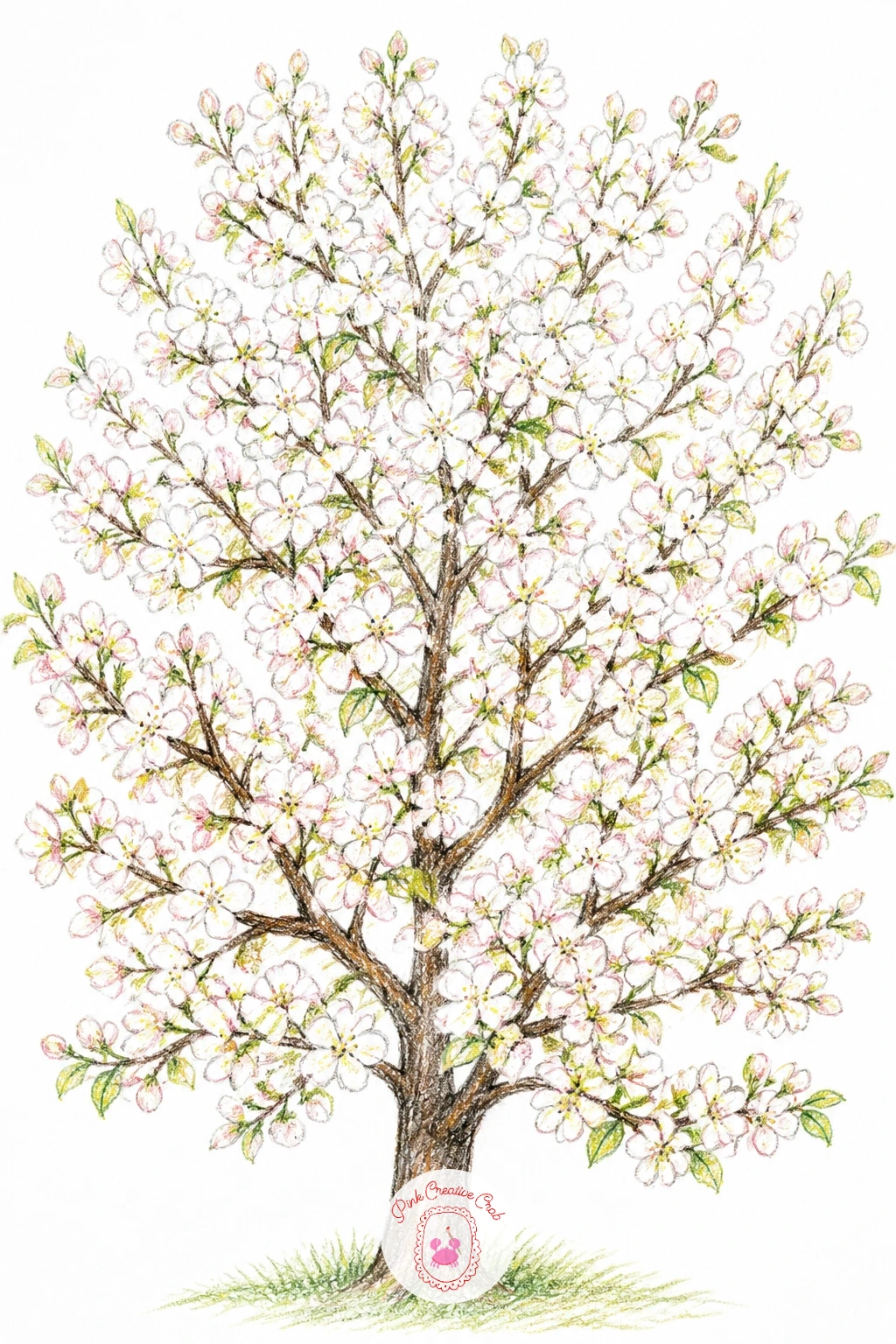 Pear Tree In Spring Blossom — Step back for a wider scene: a whole pear tree covered in spring blossom, with only a hint of green leaf showing between the