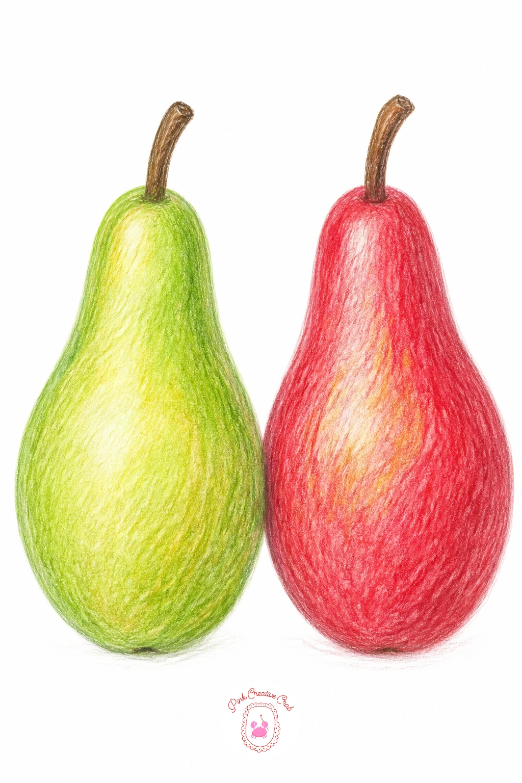 Green Pear And Red Pear Side By Side — Keep this one simple and satisfying: one green pear and one red pear standing side by side, nothing else on the page.