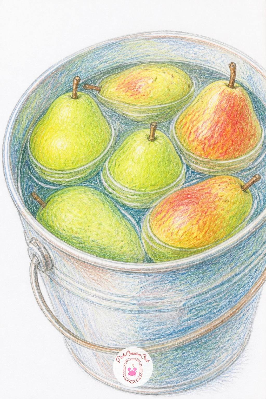 Pears Floating In A Bucket Of Water At Harvest — Capture harvest time with several pears floating in a bucket of water, as they often are when freshly washed.