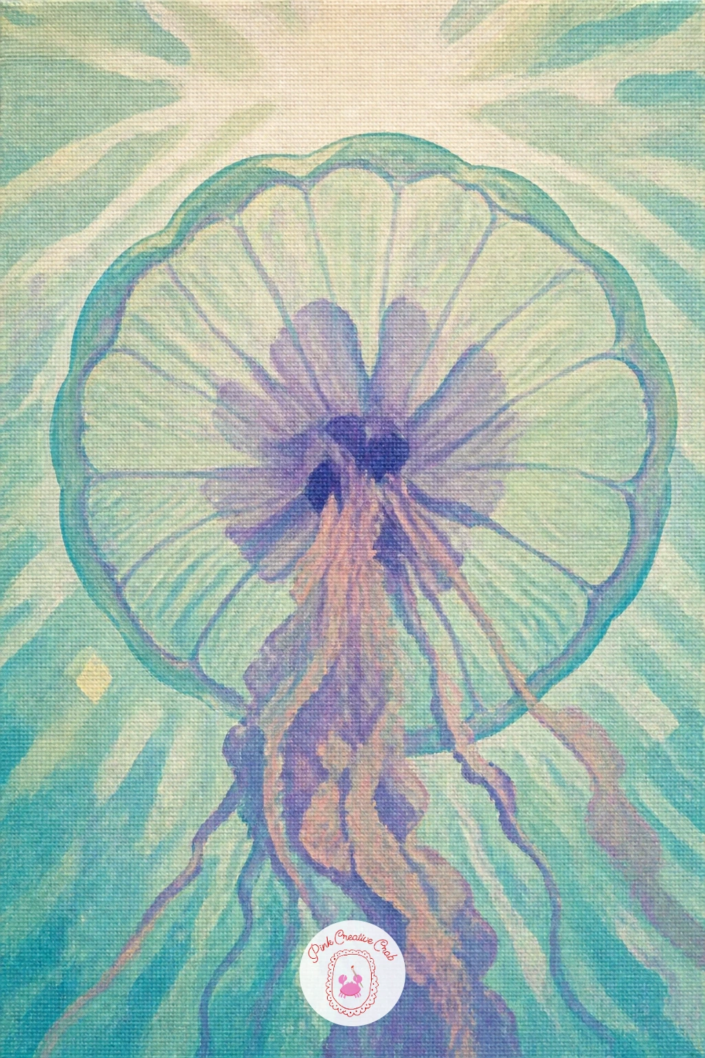 Jellyfish Seen From Below — Painting this jellyfish from below, looking up through its bell toward the sun, changes everything about where the light sits.