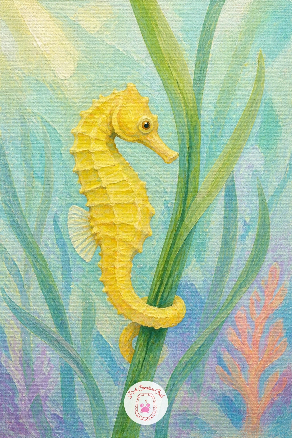 Seahorse Wrapped Around Seagrass — Moving on from jellyfish, a seahorse curled around a strand of seagrass is a lovely small subject with a built-in sense of