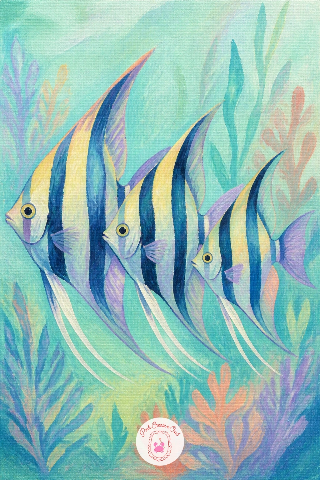 Three Angelfish In A Row — Three angelfish swimming in a gentle row give you practice repeating a shape with small variations, which is a nice skill to carry